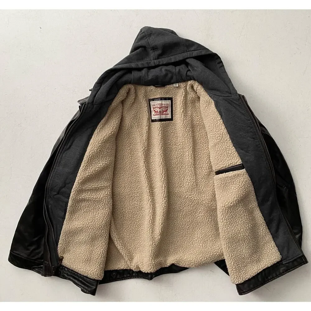 Levi's Levis Nwt Brown Faux Leather Sherpa Hooded Jacket Coat LM6XU027 2XL